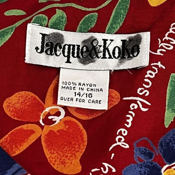 VTG Jacque &‎ Koko Romper Womens 14/16 Pockets Floral Red Multicolor *See Note - Picture 14 of 16